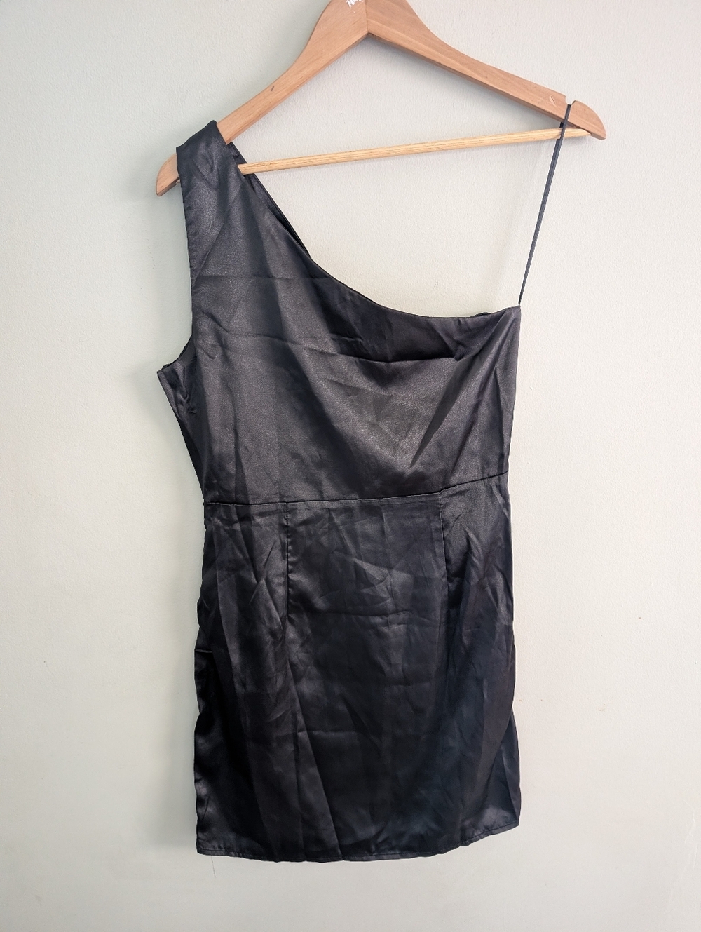 Lina Black Satin One Shoulder Mini Dress Size M